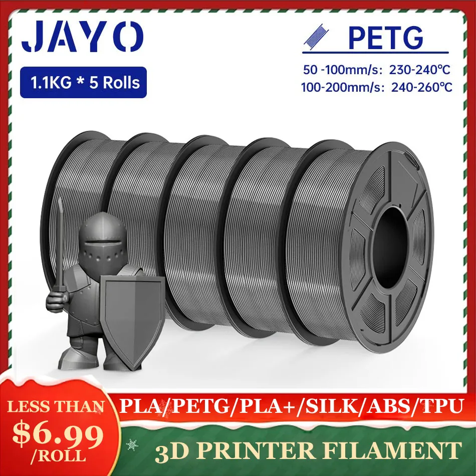 

JAYO PLA Meta / ABS / PETG / SILK / PLA Filament 1.75MM 5Rolls 3D Printer 100% No Bubble for FDM DIY Gift Material Fast Shipping