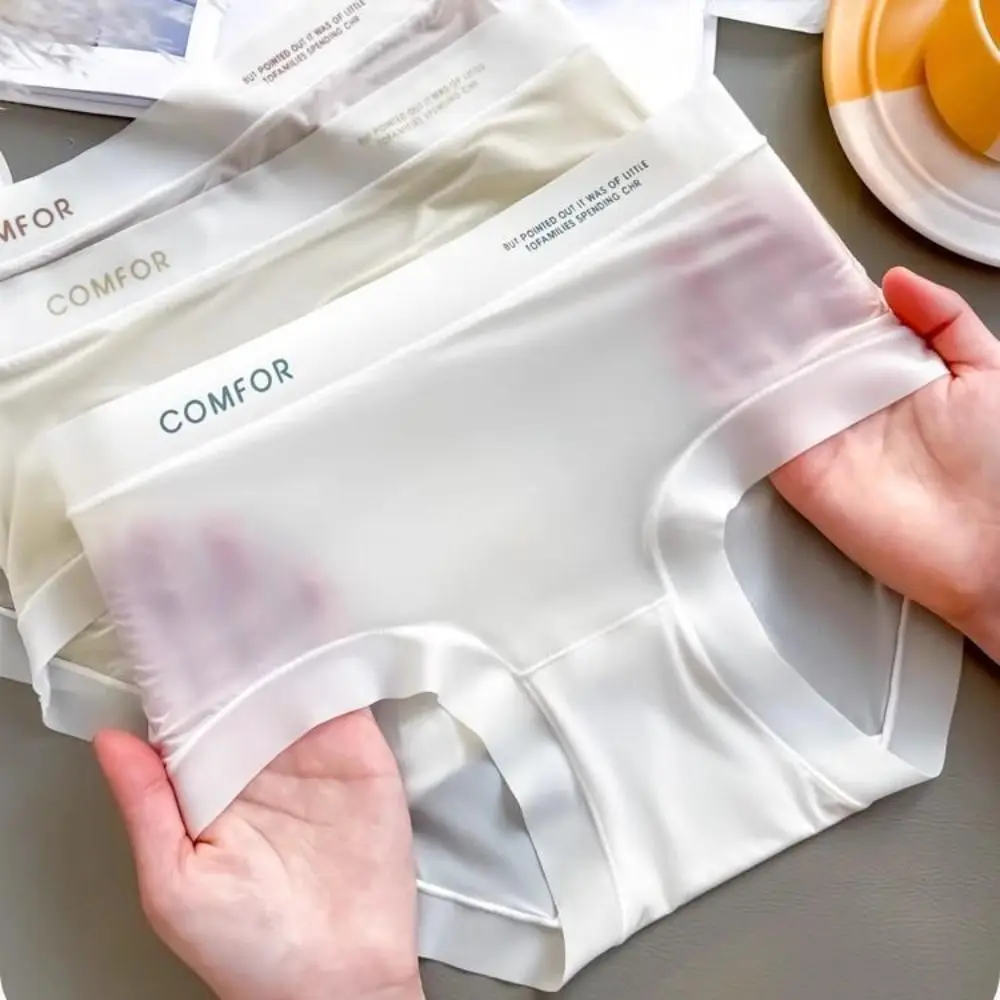 Letter Printed Summer Ice Silk Panties Ruffle Thin Seamless Ice Silk Briefs Simple Underwear Women's See Through Underpants