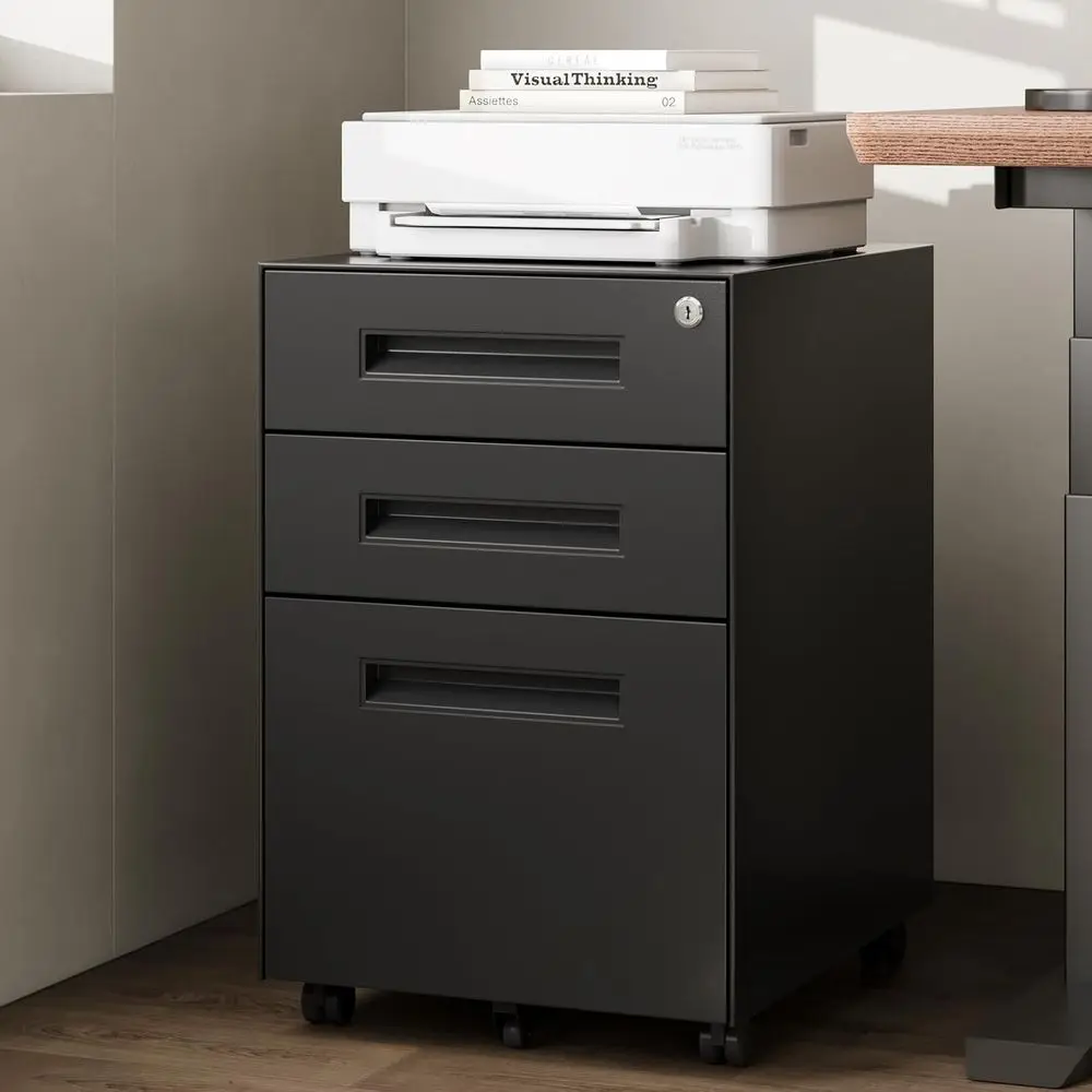 

Mobile Locking File Cabinet with Wheels, Letter/Legal Size, Fully Assembled, Compact Design for Home or Office (Black)