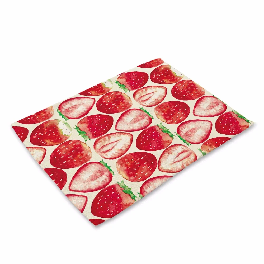 Kawaii Fruit Strawberry Food Placemat Bread Vegetable Kitchen Decor Cotton Linen Dining Table Coaster Pad Bowl Coffee Cup Mat