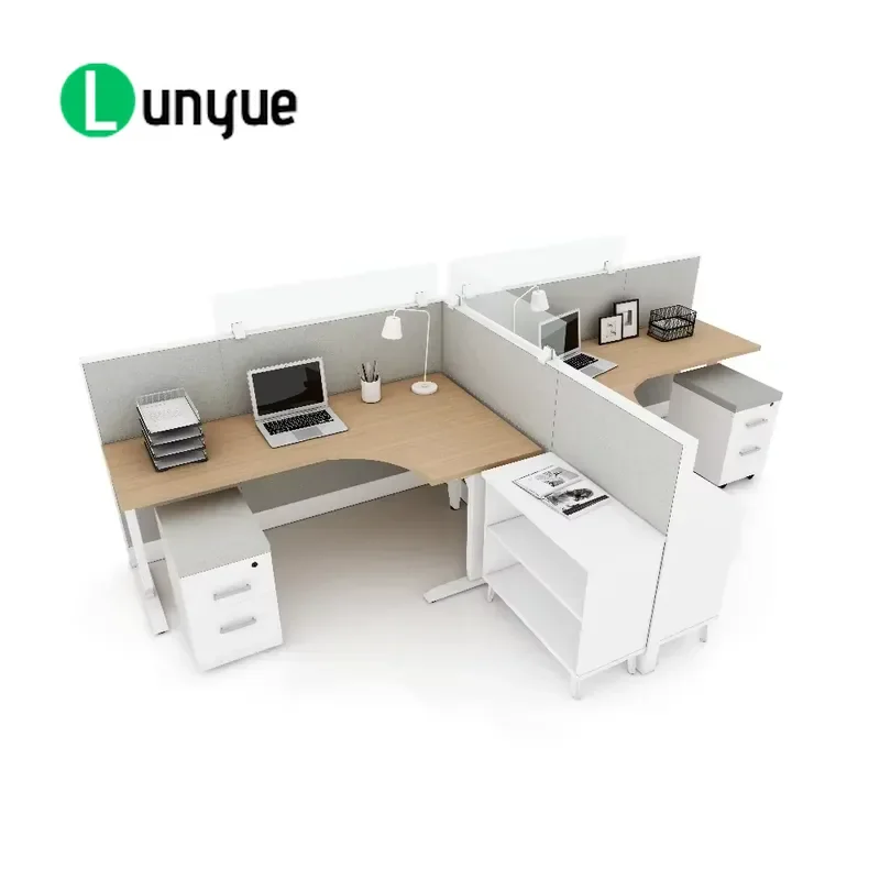 Custom L Shaped Modular Office Desk Partition Workstation for 2 4 6 8 People Modern Staff Furniture with Divider Panel