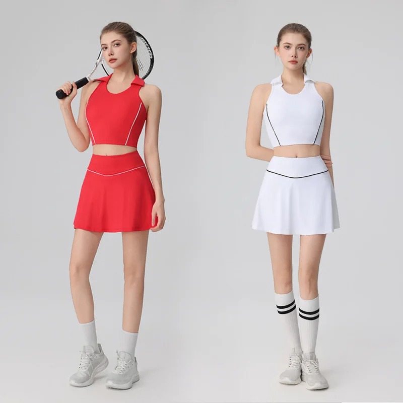 WESTSHAN EU 미국 크기 대비 색상 운동 브래지어 여성 요가 조끼 땀 흡수 통기성 골프 스포츠 테니스 스커트 슈트