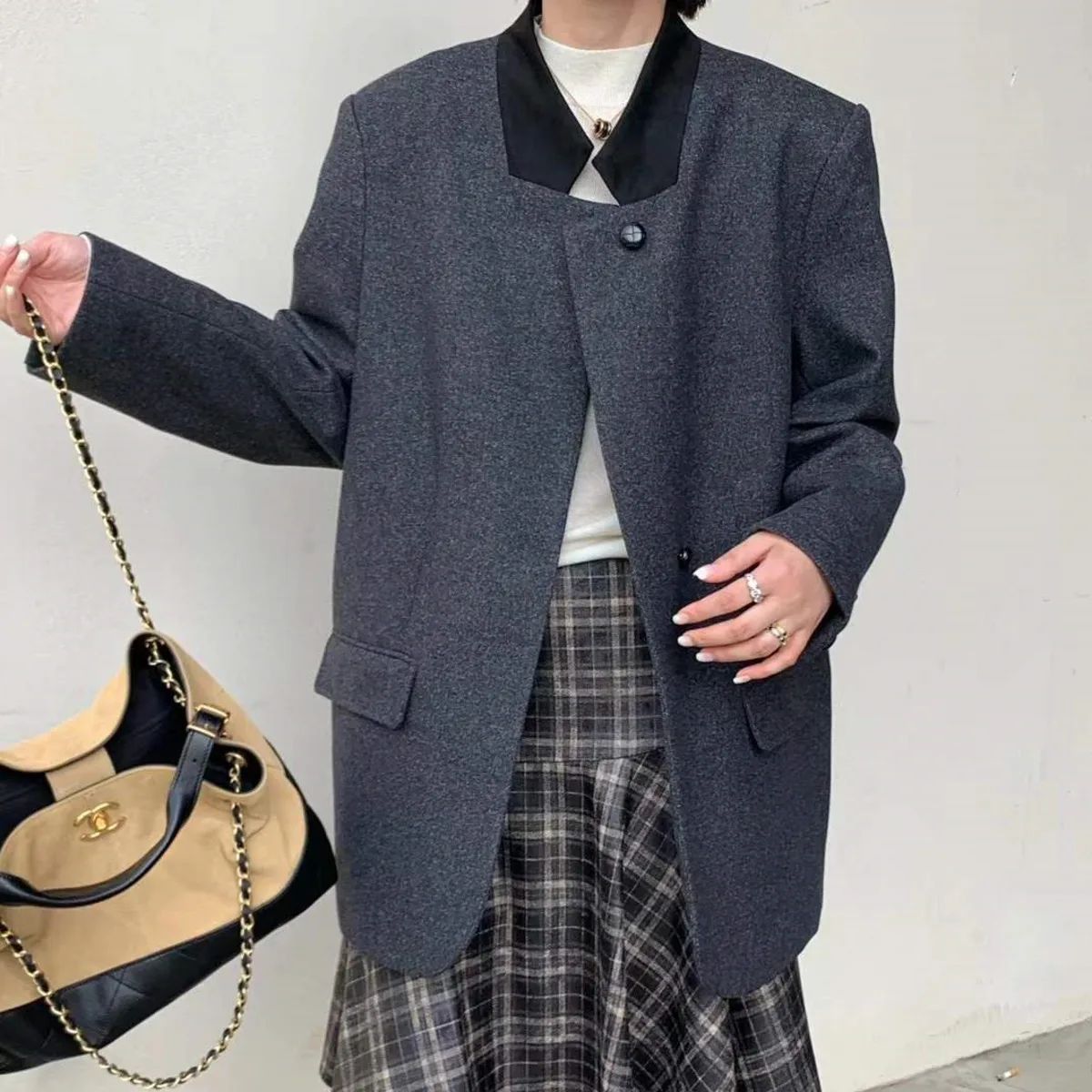 

KWTX Women’s Casual Color Block Blazer 2025 Stand-up Collar Autumn Winter New Chic Retro Elegant Luxury Premium Quality