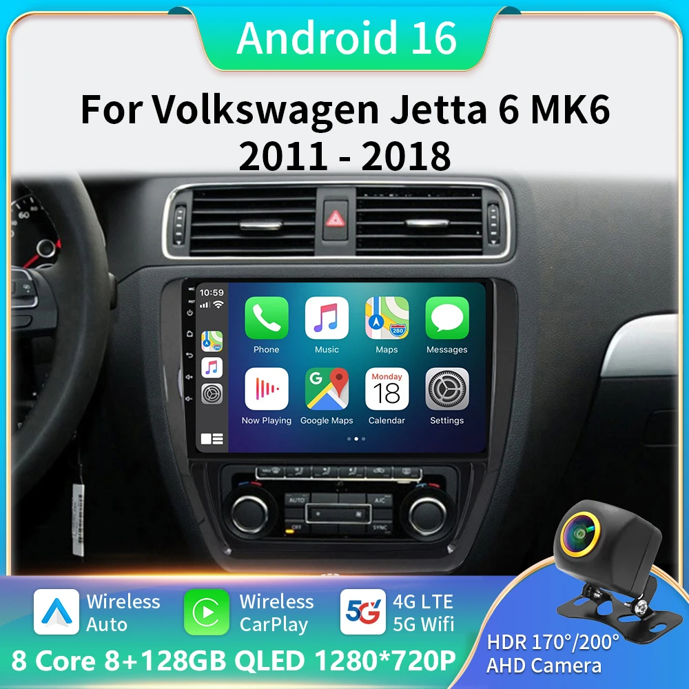 

For Volkswagen Jetta 6 2011-2018 Android 16 Carplay Auto 5G+WIFI GPS Car Radio Navigation Multimedia Video Player Stereo BT DVD