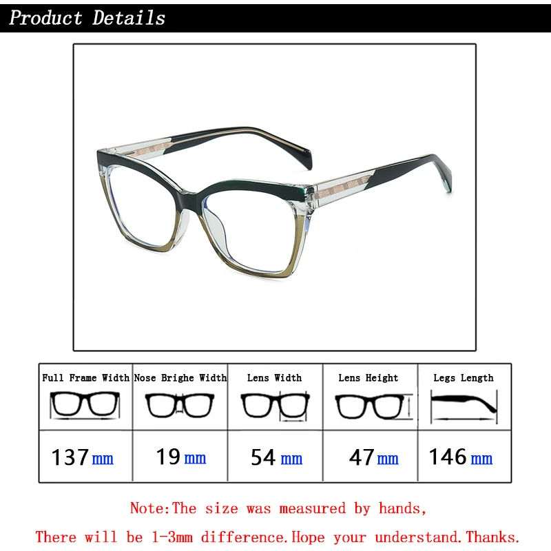 New Fashion Women TR Cat Eye Blue Light Blocking Reading Glasses Ladies Presbyopic Hyperopia Spectacles Core-Inserting Patchwork