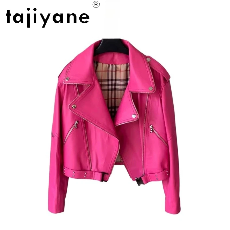 TAJIYANE 本革ジャケット女性 100% シープスキンショートジャケット 2025 新しいアウターウェア春女性服 дубленка