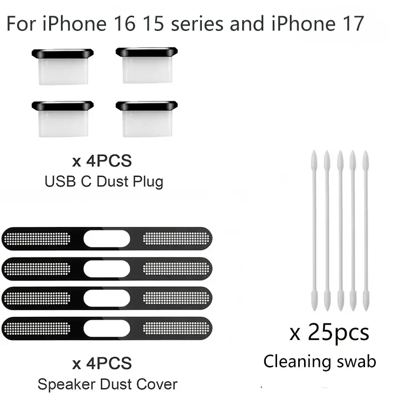 33-teiliges Universal-Staubstecker-Set für iPhone 16 15-Serie und iPhone 17, Typ-C-Ladeanschluss-Abdeckung, Lautsprecher-Anti-Staub-Schutz-Set