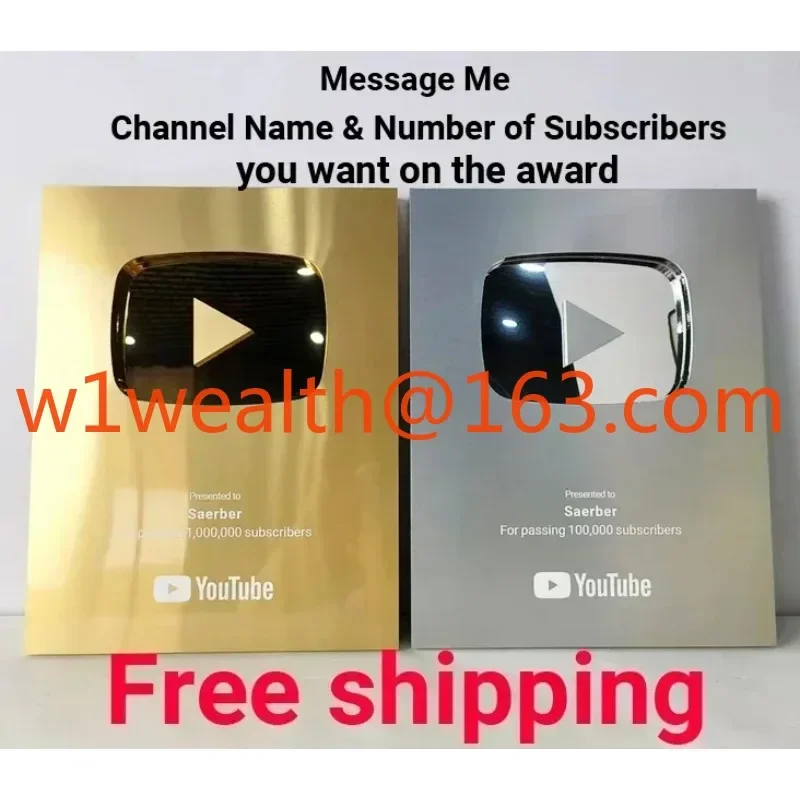 custom YouTube award Gold customized name YouTube play button award plaque