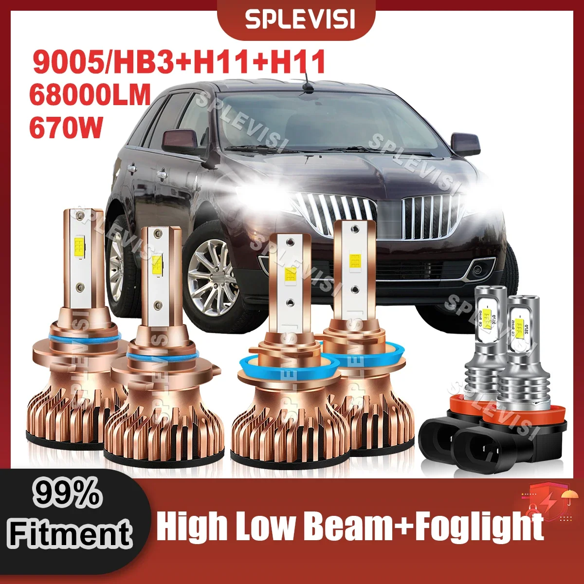 

6000K Car Light Collocation Kit 9005 H11 H11 Bulbs For Lincoln MKX 2007 2008 2009 2010 LED Headlight High Low Beam Foglight Set