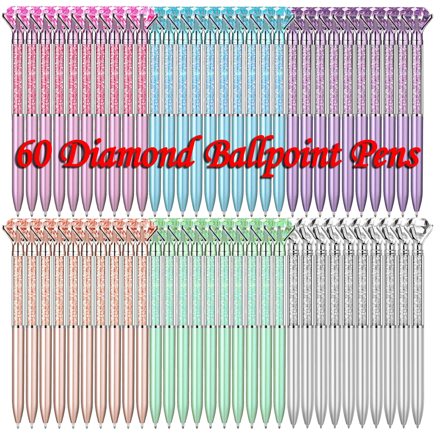 

60Pcs Crystal Diamond Pens Ballpoint Pen Office Supplies Gift Pens for Christmas