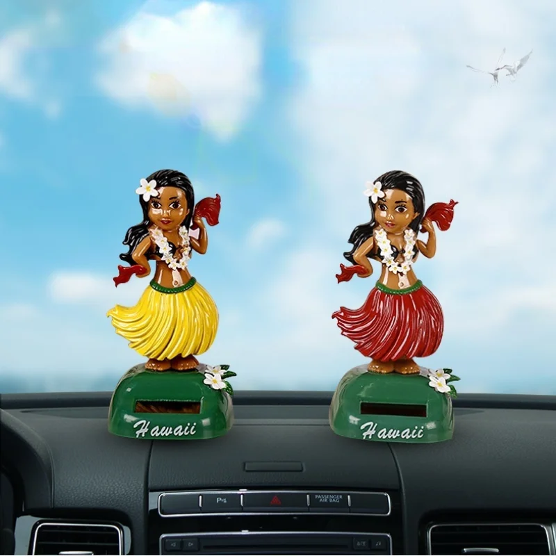 Zonne-energie Hawaii Girl Hula Bobbling Dancing Toy Car Dashboard Decor Hoofd schudden Speelgoed Auto-interieur Auto Decoraties Ornamenten