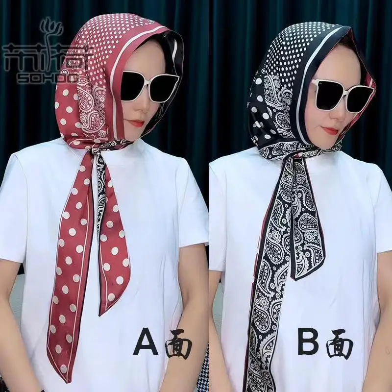 Chinese designer satin scarf hat shade double face wear new women\'s elegant large silk scarf fashion ladies accessories