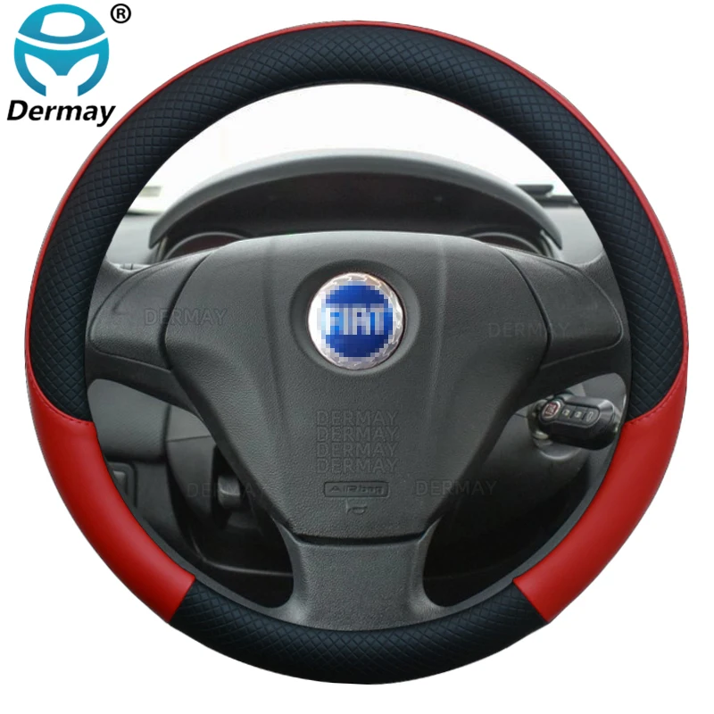 100% DERMAY Brand PU Leather Car Steering Wheel Cover for Fiat Grande Punto Avventura Urban Cross Abarth Punto Auto Accessories