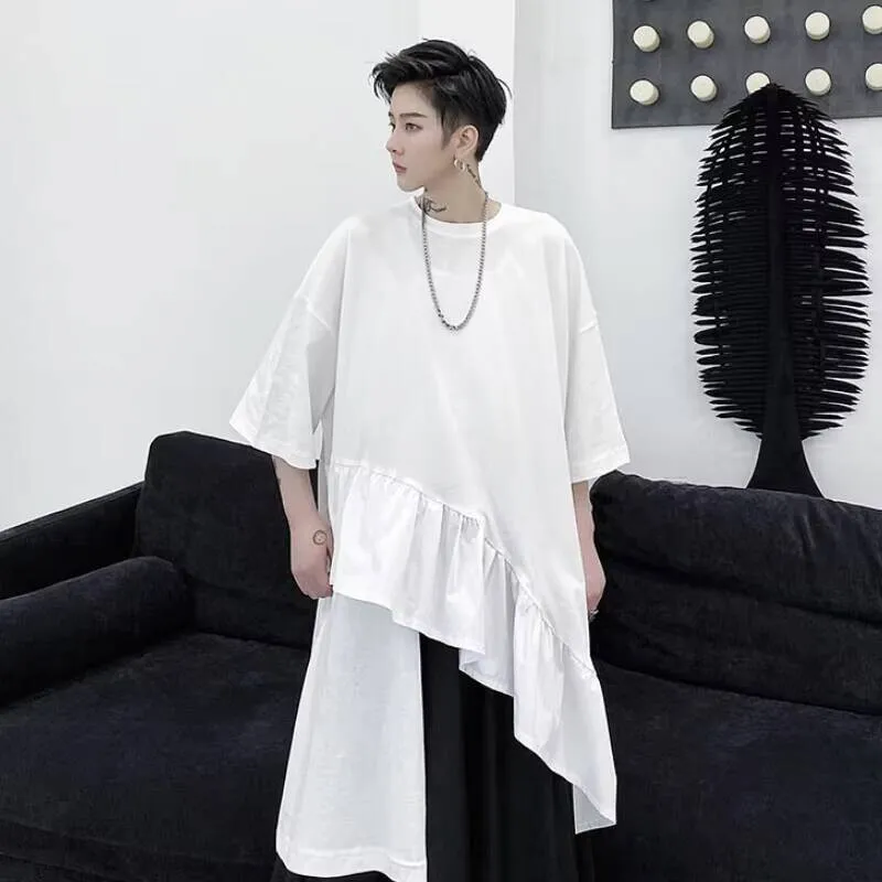 

Sleeve Men's Short Flounce Summer Asymmetrical T-Shirt New Couples The Same Street Hip-Hop Large Size Long T-Shirt