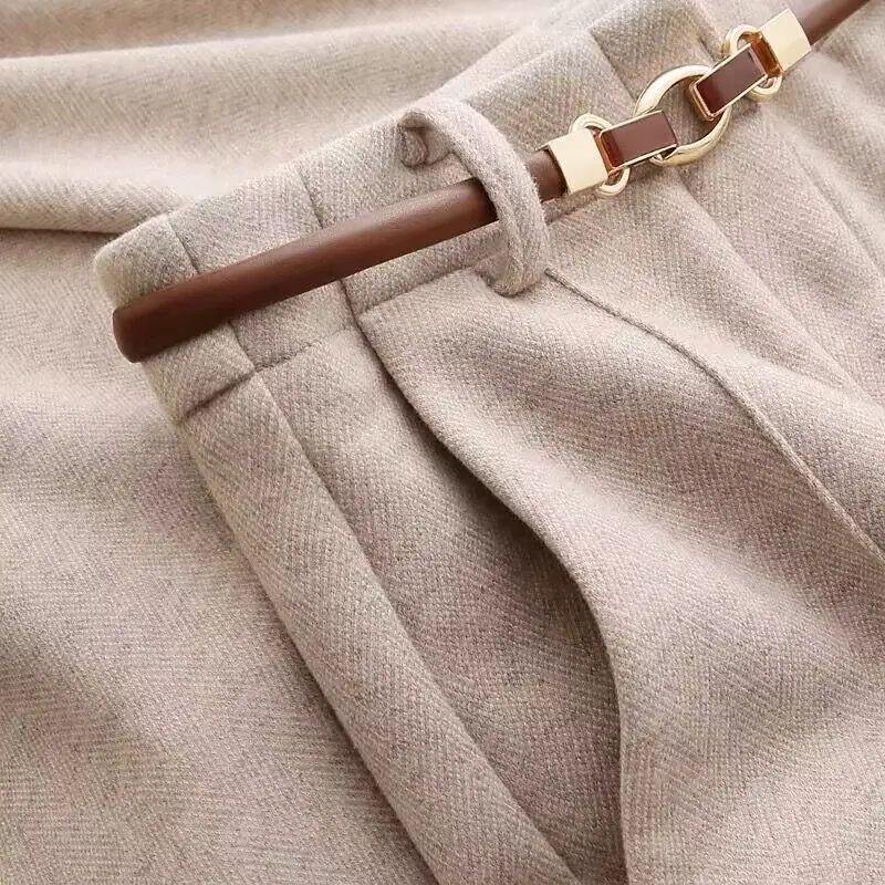 レディースストレートレッグウールパンツ - 厚手の暖かい冬用パンツ、オフィスやカジュアルに最適なテーラードワイドレッグドレスパンツ