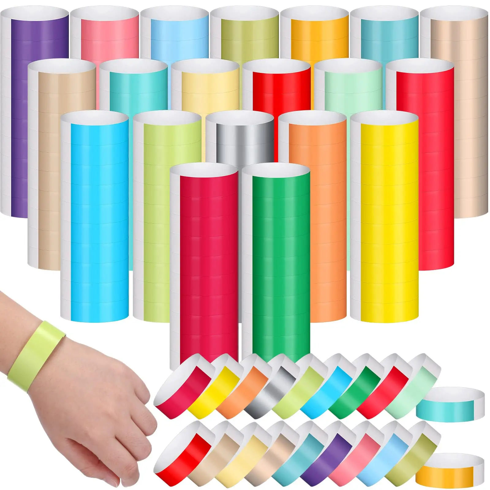 2000Pcs Synthetic Tyvek Paper Wristbands for Events Bulk Variety Neon Waterproof Bands Adhesive Armbands for Festivals,20 Colors