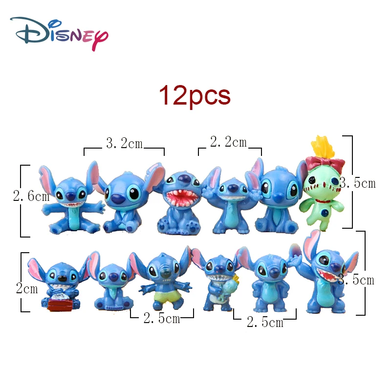 12 pz/lotto Disney Stitch Figure Toy Set Anime Mini Stitch Action figurine bambole Home Party Supply decorazione giocattoli regalo di natale