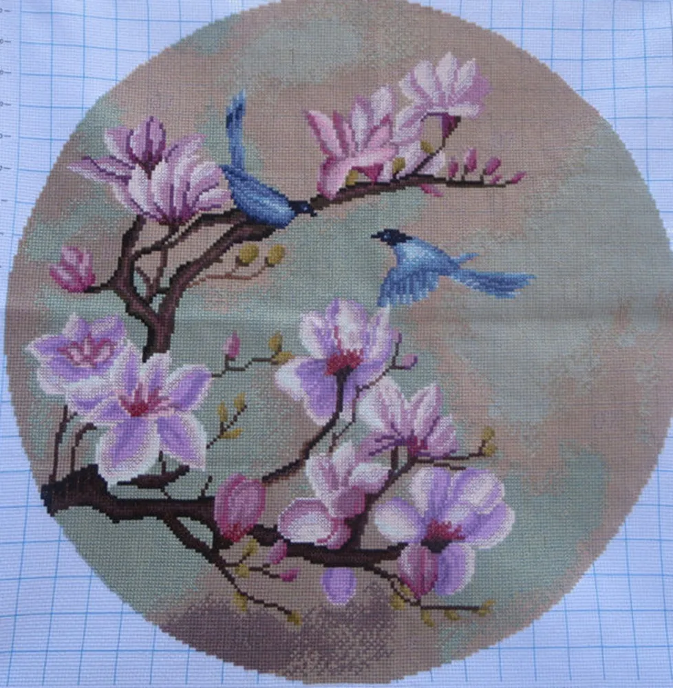 Handmade cross stitch finished product with bird songs, fragrant flowers, and orchid scenery. New style living room, bedroom