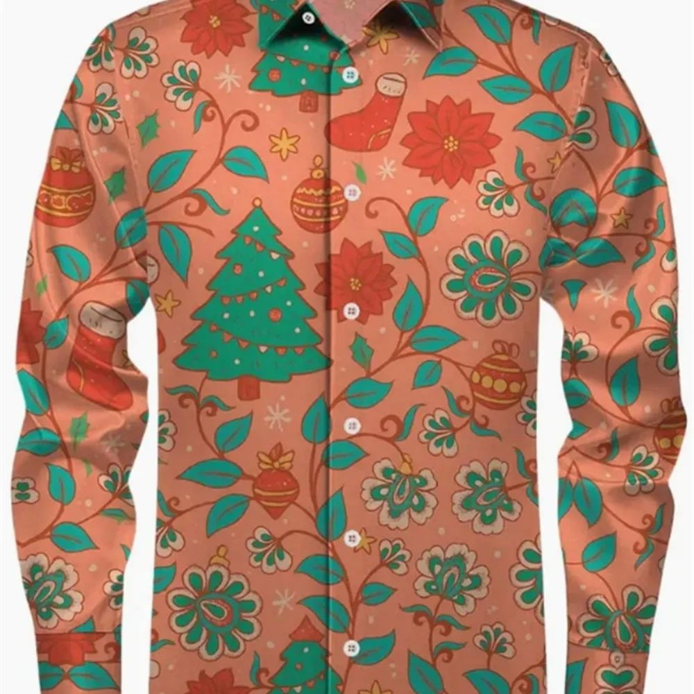 قميص رجالي إبداعي بنمط ندفة الثلج بأكمام طويلة وحفلات عيد الميلاد ملابس كاجوال مريحة للعطلات للرجال