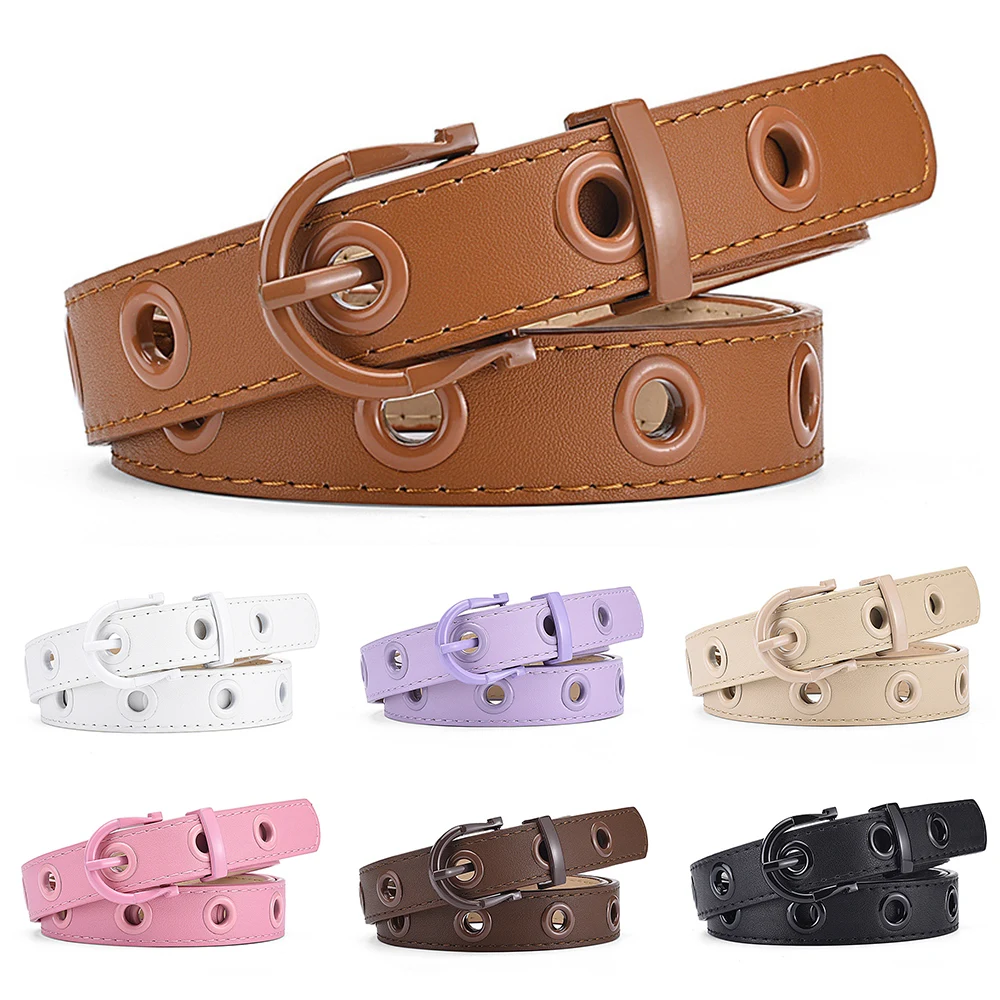 

Vintage Big Hole Eyelet Punk PU Belt For Women Holes Hollow Leather Waist Belt With Alloy Pin Buckle Female Thin Waistbelts y2k