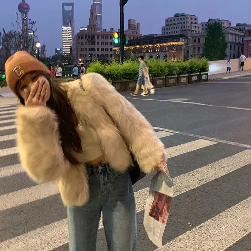 

Korean Version of The New Imitation Fox Hair Autumn and Winter Fashion Streetwear Fake Fur Jacket Thin Short Fur Coat Women