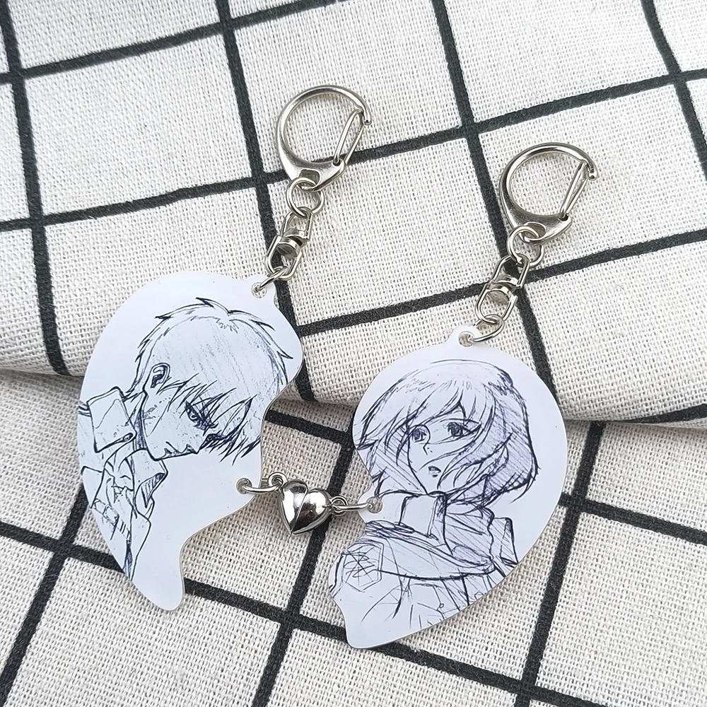 2pcs/set Anime Attack Mikasa Ackerman Figure Acrylic Heart Shape Keychain Backpack Pendant Cosplay Accessories Couple BFF Gifts