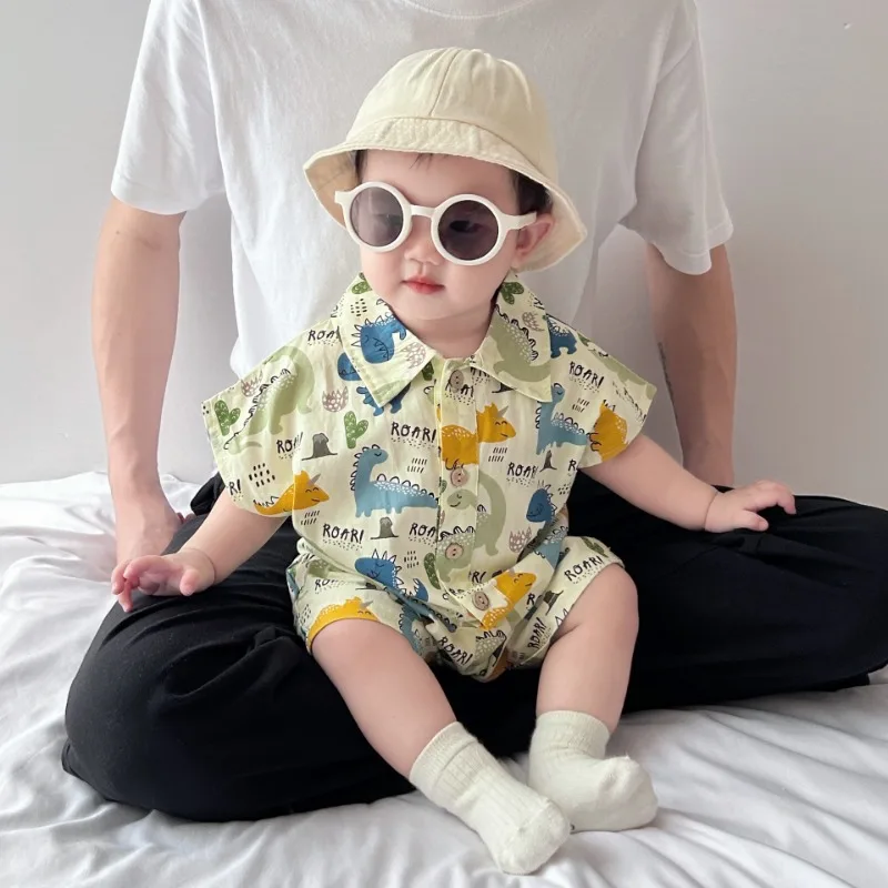 

Korean version baby cartoon shirt crawling suit thin newborn short sleeved jumpsuit summer