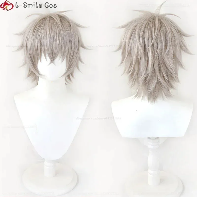 CyGame Ensemble Stars ES 오가미 코가 코스프레 가발 회색 짧은 머리 내열성 합성 할로윈 파티 남자 가발 + 가발 모자