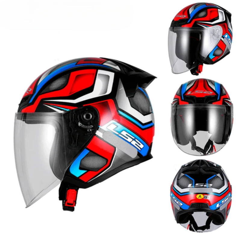 

LS2 Motorcycle Helmet 3/4 Open Face Helmet Electric Power Assisted Vehicle Four Seasons Large Tail Wing Men's and Women's