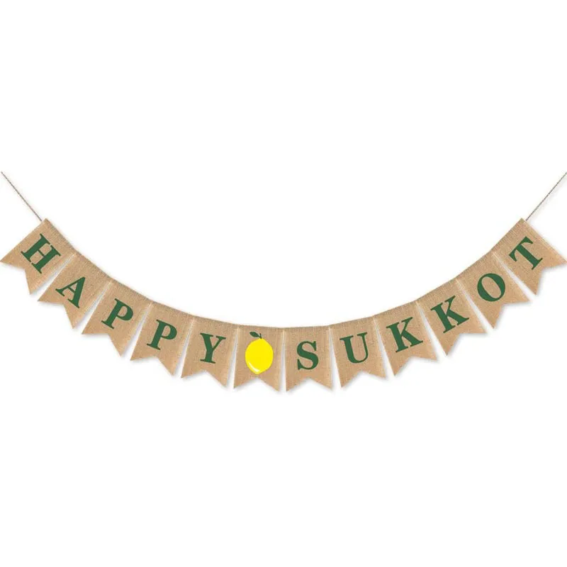 Happy Sukkot flags, holiday party supplies, fruit wreaths for celebration decorations