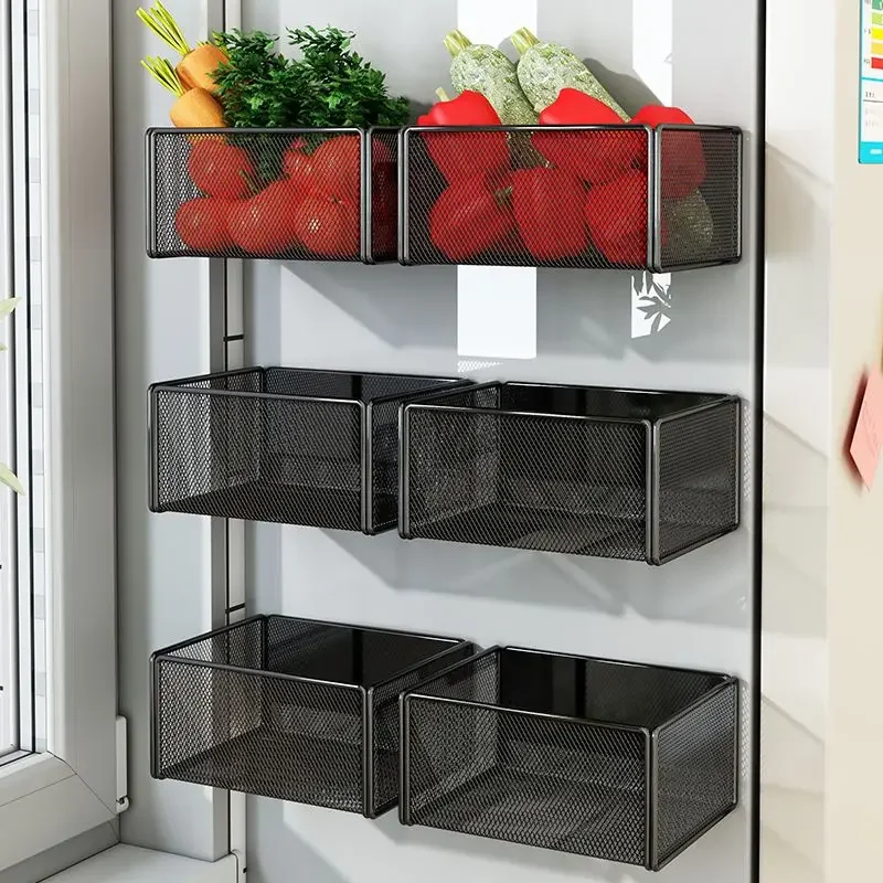 Cesta colgante de pared para el hogar, estante de almacenamiento de atracción magnética para cocina, estante magnético para refrigerador, soporte para resumen en la sala de estar