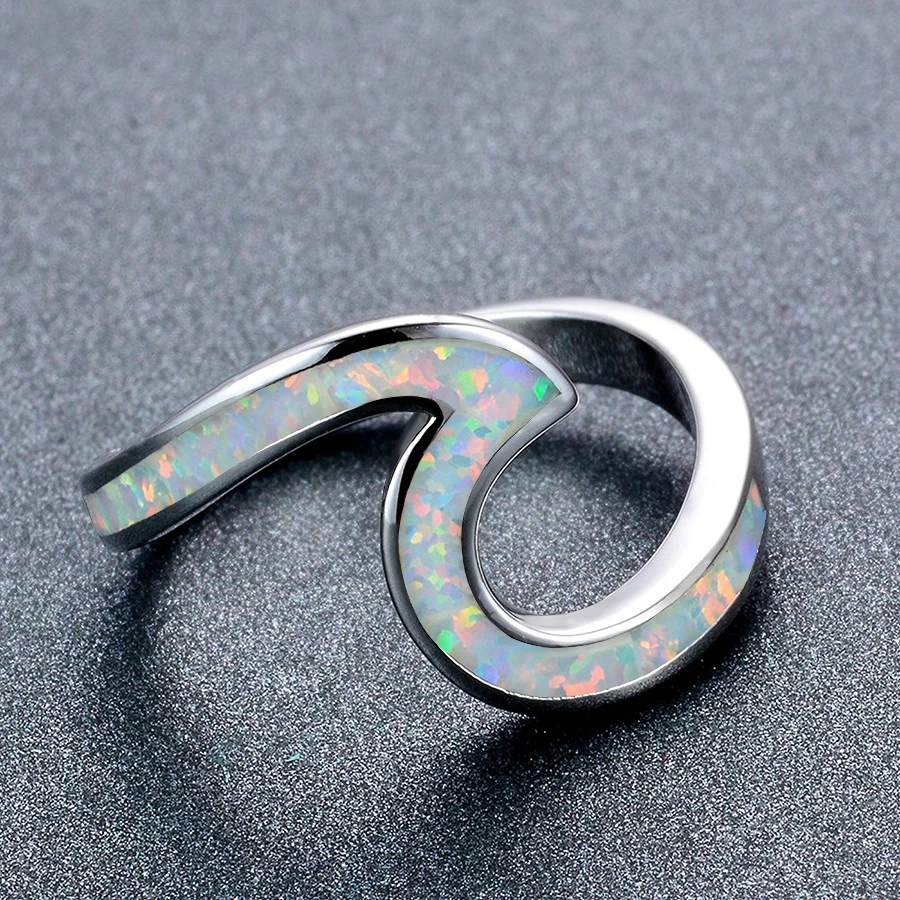 Solid 925 Sterling Silver Ring Fashion Women Wave Natural Fire Opal Finger Ring Lady Wedding Party Lover Gift Fine Jewelry Super