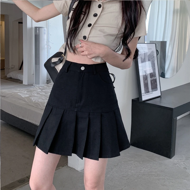 High Waist Denim  Skirt Women's Sli Slimming plus Size Pleated Wrap around a Line f Length Skirts for Autumn