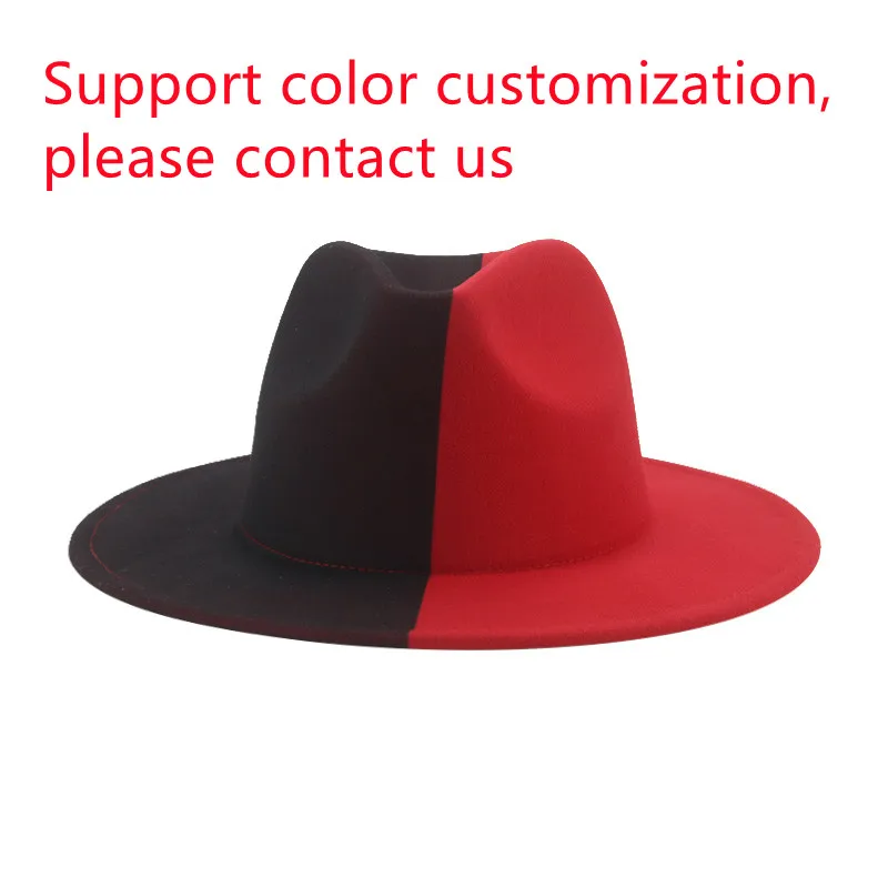 Kapelusz Fedoras Kapelusze Zimowe Kobiety Patchwork Filcowe Czapki Mężczyźni Fedora Czerwony Czarny Nowa Moda Luksusowe Czapki dla Mężczyzn Sombreros De Mujer Gorros — zdjęcie 3