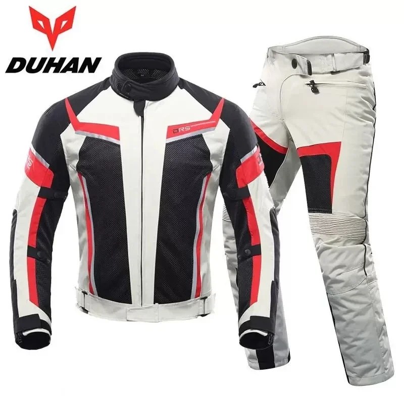 DUHAN Summer Motorcycle Jacket Man Riding Jacket Motorcycle Pants Suit Breathable Mesh Jacket