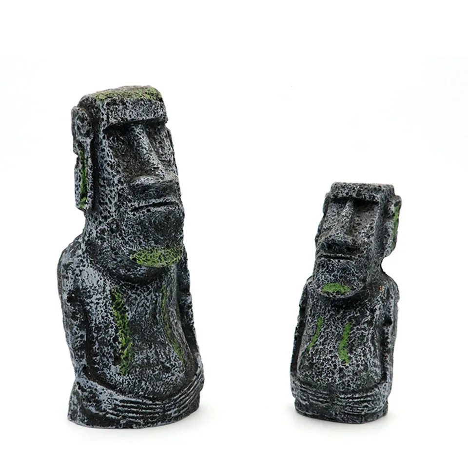 easter island ancient statue fish tank craft aquarium accessory Aquarium Moai Statues Easter Island Head Ornaments Statues Fish Tank  Landscaping Decor Home Tabletop Terrarium Aquascaping