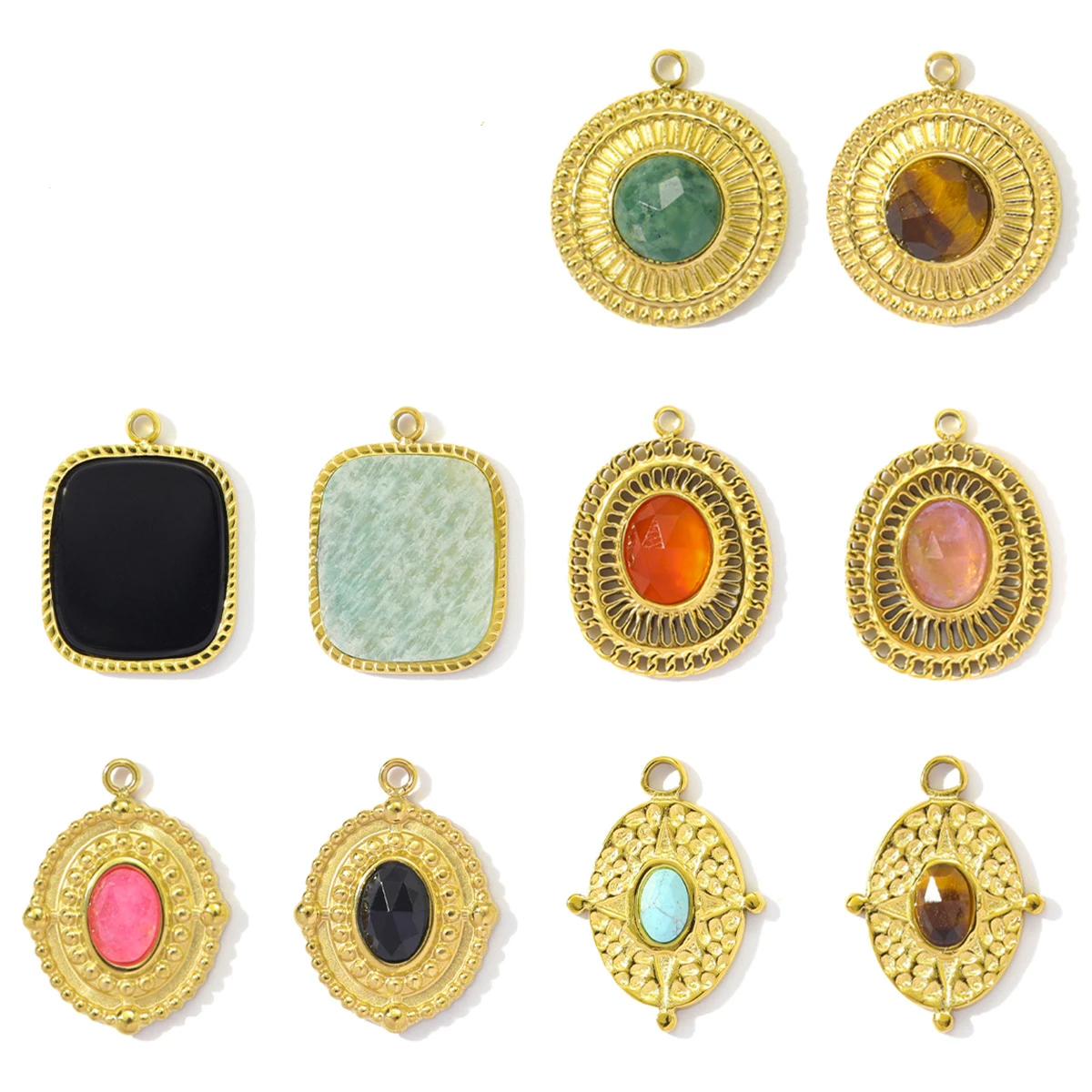 

3pcs/Lot Stainless Steel Geometrical Pendants Charms Natural Stone for DIY Fashion Jewelry Making Necklace Earring Accessory