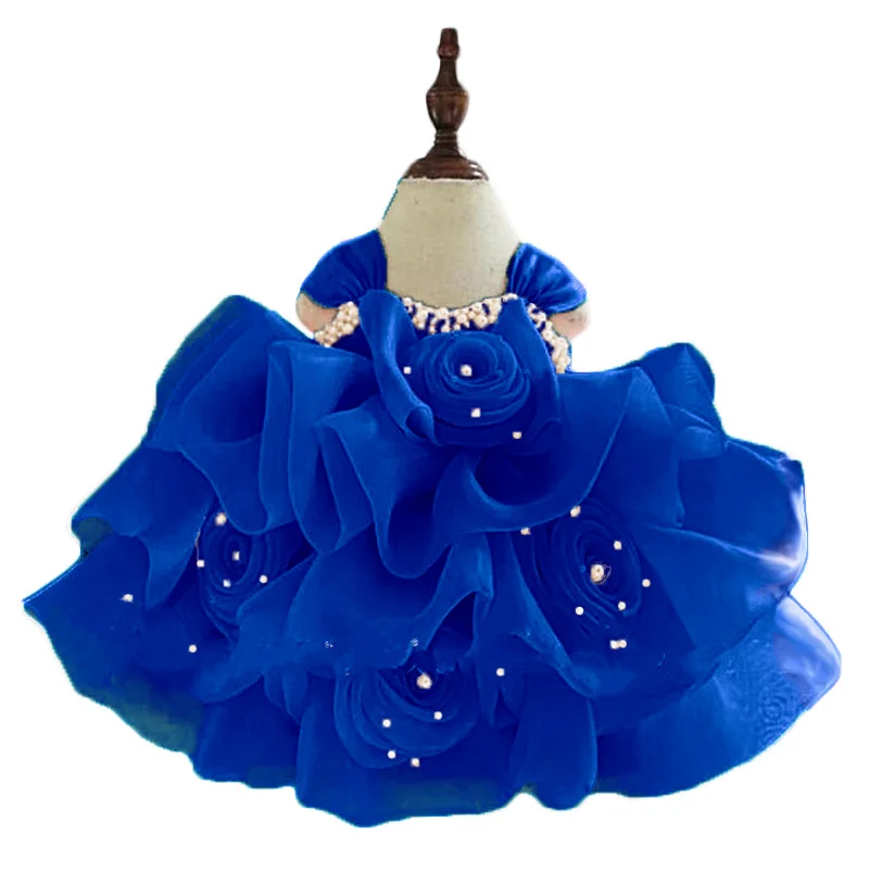 Maßge schneiderte niedliche knielange Rosette Blume Prinzessin Ballkleid Blumen mädchen Geburtstag Karneval Festzug Leistung Party kleid