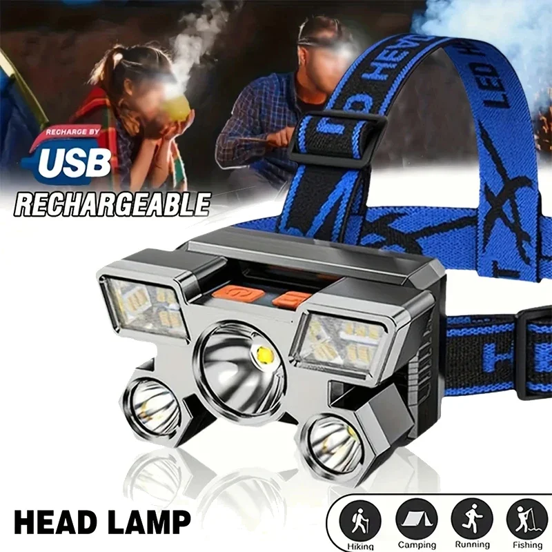 Powerful Rechargeable Head Flashlight for Fishing 5 LED Headlamp Nitecore Camping Headlights Hunting Torch Hiking Front Lanterns