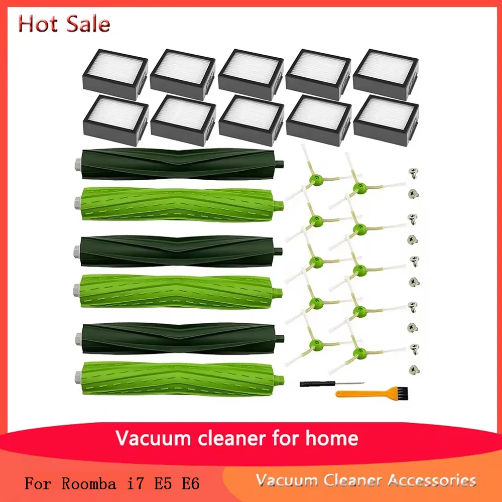 Compatible For Roomba i7 E5 E6 E7 I7 I7+ I3 I4 I6 I6+ I8 Vacuum Cleaner Accessories I Series  Side Roller Brushes Fiter Set Kit