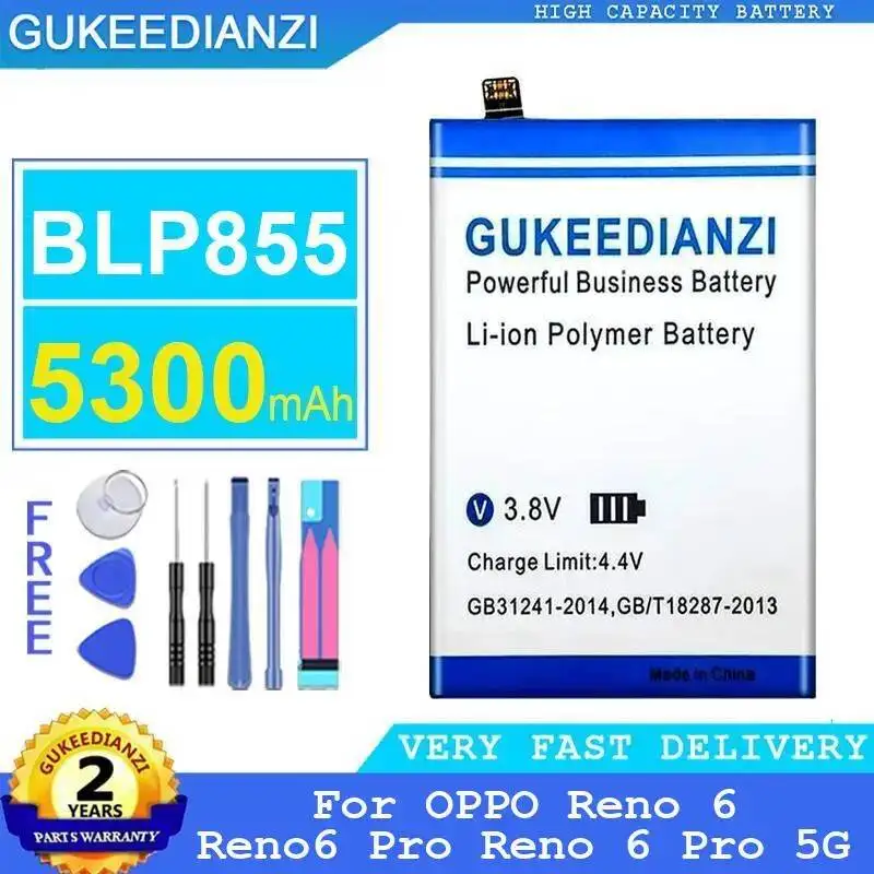 

Аккумулятор BLP855 для мобильного телефона Oppo Reno 6 Pro 5G, 5300 мАч, премиум-класса, долговечный, на замену