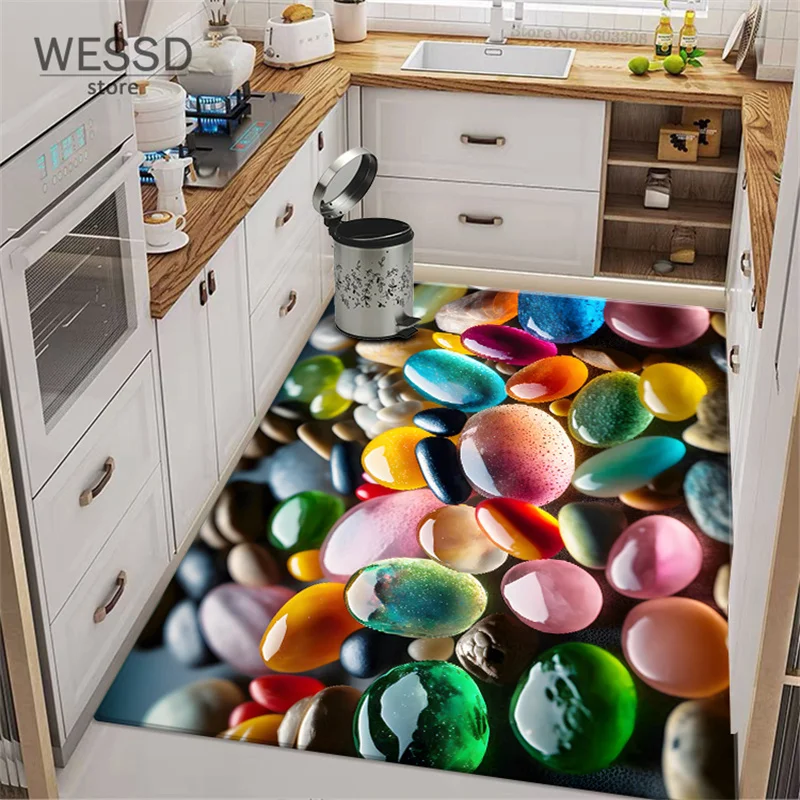 Multicolor Stones 3D Mat Non-slip Kitchen Rugs Cobblestone Bathroom Carpet Absorbent Soft Room Mat Area Rugs Living Room