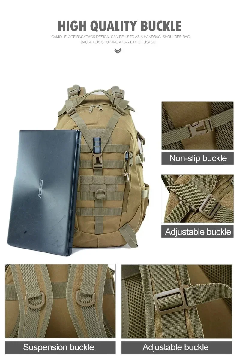 35L Taktischer Rucksack für Herren mit reflektierenden Streifen, modularem MOLLE-System, zum Klettern, Campen, Wandern, Trekking, Fitness, Reisen, Outdoor-Aktivitäten, Jagd, Aufbewahrungstasche – Detail 4