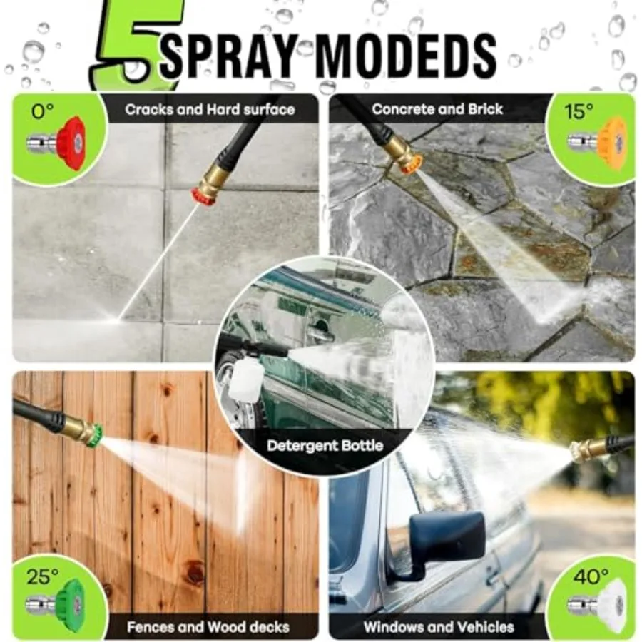 𝐏𝐨𝐰𝐞𝐫 𝐖𝐚𝐬𝐡𝐞𝐫 𝟒𝟓𝟎𝟎𝐏𝐒𝐈 Portable with 20Feet Pipe, 4 Nozzle Set for Home/Cars/Fences/Windows
