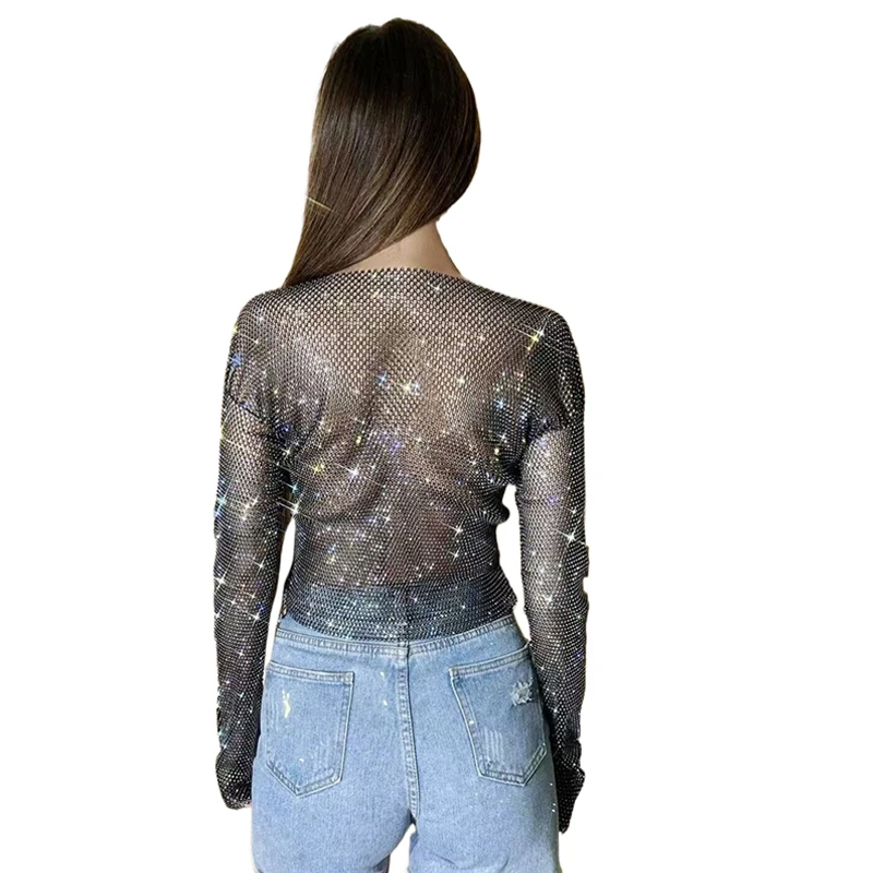 2025, Sommer-Damen-T-Shirt, Temperament, glänzende Strasssteine, 1906 Singapur, O-Ausschnitt, helles Sternenlicht-Bottom-Shirt für Damen – Detail 4