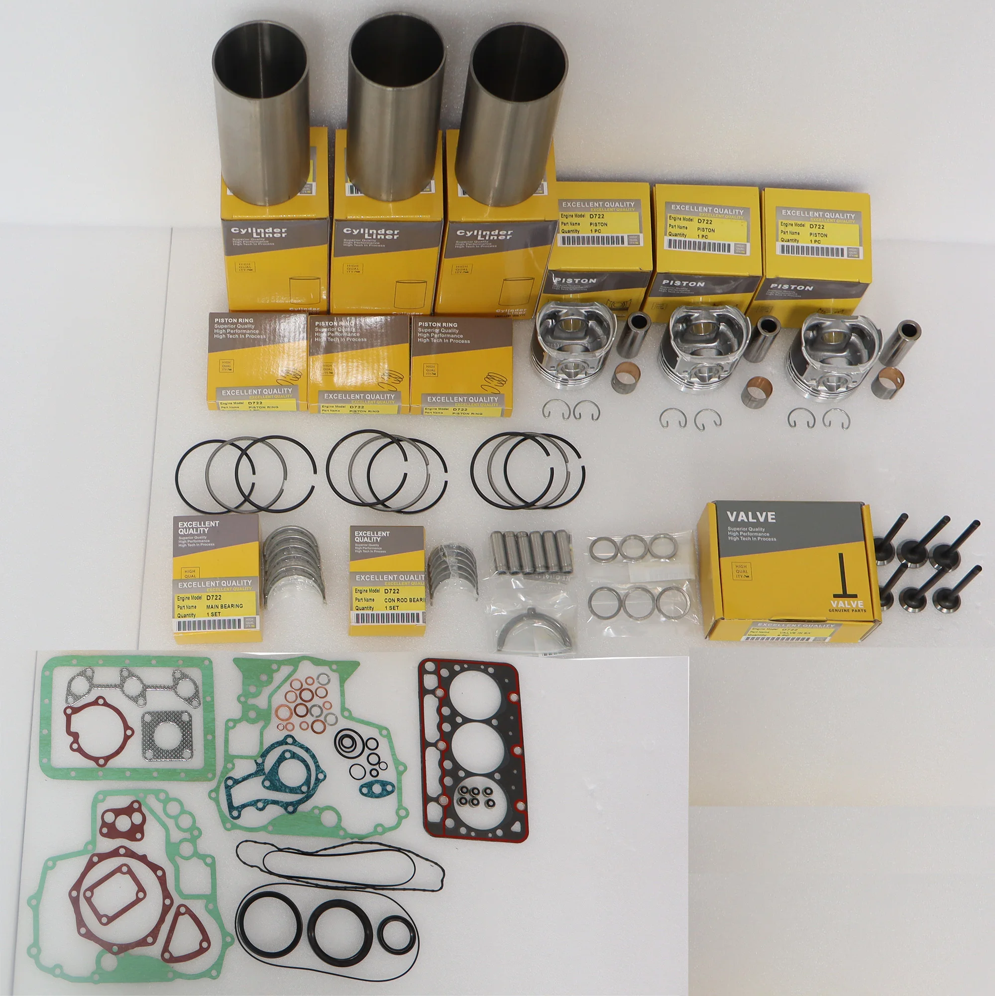 Complete D722 Overhaul Rebuild Kit For Kubota D722 D722EBH D772B Engine Liner&piston&ring&Valves&Bushing&Full Gasket Kit