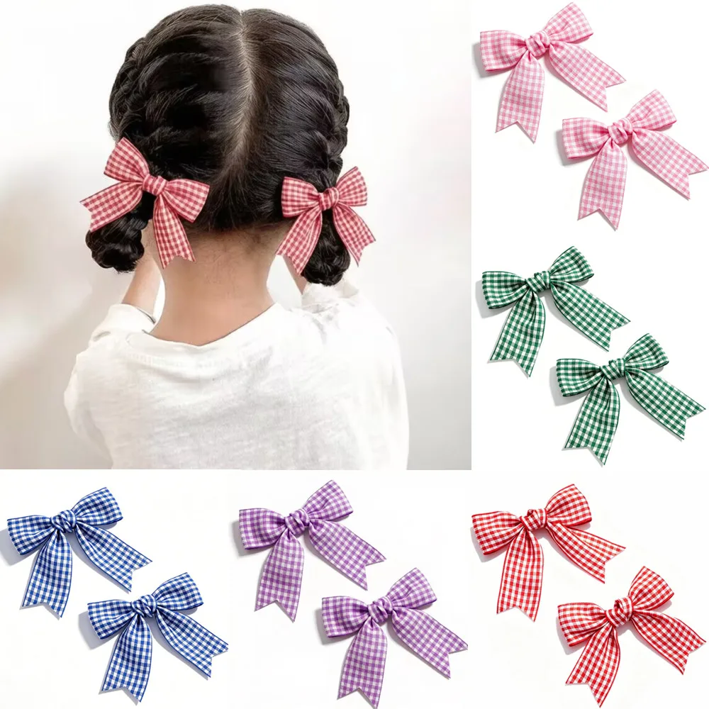

Korea Cute Plaid Bowknot Hairpins Children Girls Kids Hair Clips Bows Barrettes Accessories Hairclip Headwear Headdress Ornament