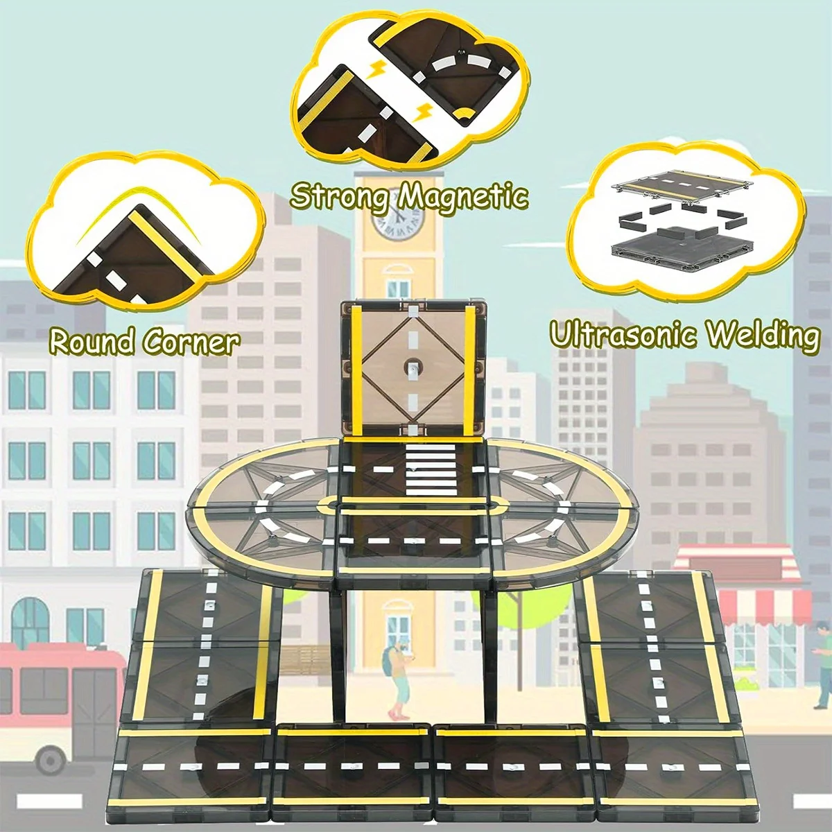 Giocattoli magnetici per auto con gru magnetica da strada, creatività con blocchi magnetici e giocattoli educativi per bambini dai 3 ai 6 anni, regali di compleanno