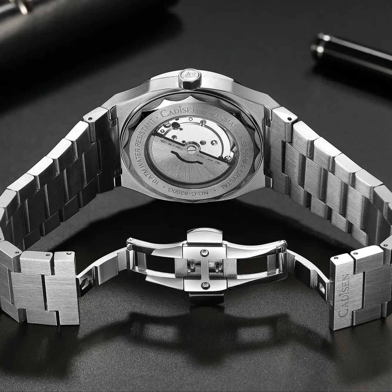 CADISEN غواص ساعة فاخرة الياقوت ميوتا 8215 الألمانية مصمم الرجال التلقائي ساعات آلية مقاوم للماء مضيئة ساعة اليد