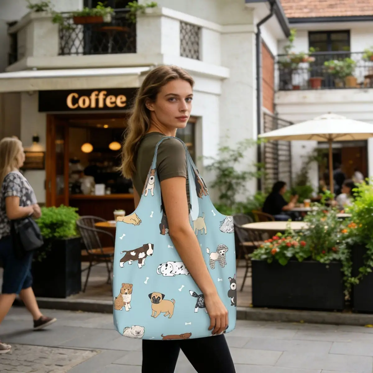 Puppy Dog Shopping Tote Bag Canvas Large Capacity Shoulder Bags Shopper Grocery Handbag for Women
